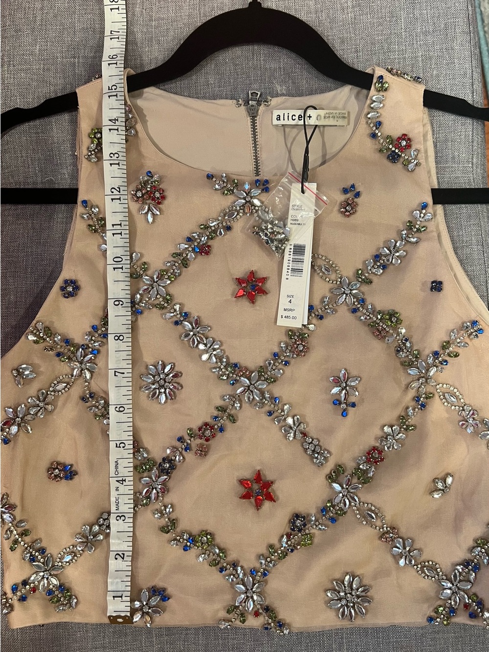 Alice + Olivia Nude Embellished Crop Top - Picture 6 of 6